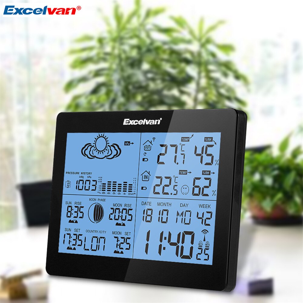 EXCELVAN Wireless Weather Station with Precision Forecast, Temperature, Humidity, Sunrise/Sunset Time Barometer Dual Alarm