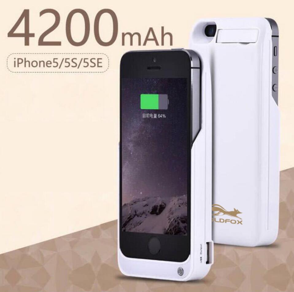 4200 mah Draagbare Backup Externe Opladen Case Cover Charger Case Smart Phone Cover Voor Iphone 5 5 s SE Batterij case Power Bank: White