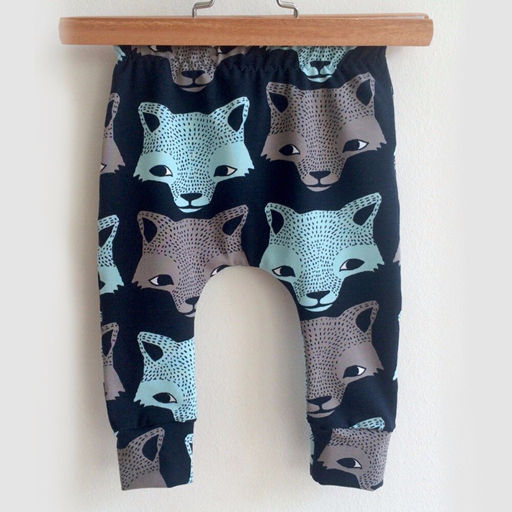 Puseky Wolf Head Pattern Breathable Baby Boys Girls Cotton Trousers Children Haren Long Pants Autumn Style Kids Clothing