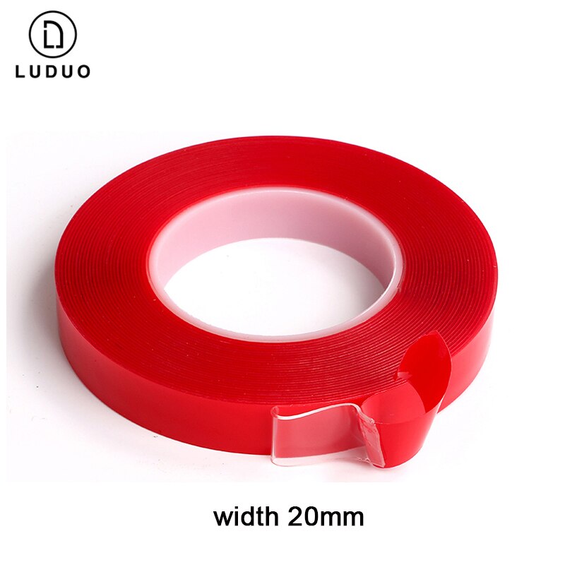 Luduo 3m bil klistermærker super fix rød dobbeltsidet beskyttende selvklæbende tape akryl gennemsigtig ingen spor automatisk udvendig fast: Bredde 20mm