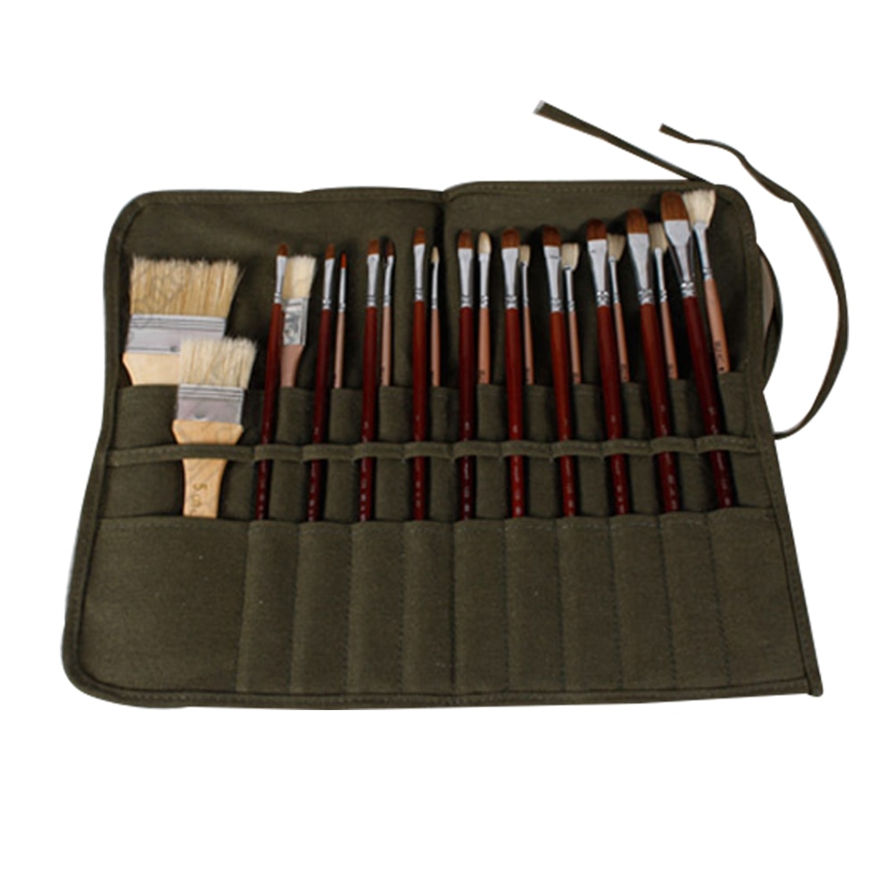 Canvas Pouch Army Green For Artists Brush Storage Art Supplies For Oil Watercolor Pen Paint Stationery Paint Brush Bag