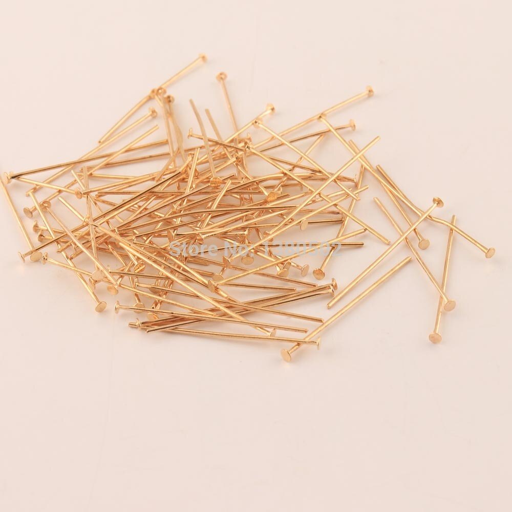 100 stks/partij Goud Kleur Metal flat head pins 14/24/28/30/32mm dunne pins voor kralen sieraden maken 21Ga 0.7mm