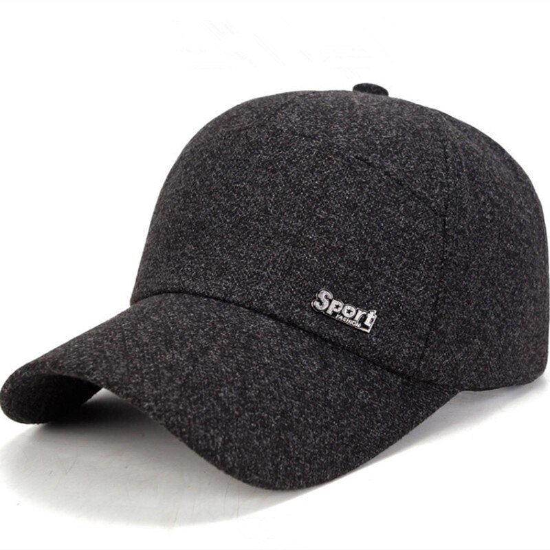 Brev trykt baseball cap mænd vinter hat uld føler justerbar trucker cap tykne varm sort grå snapback hat: Grå 2