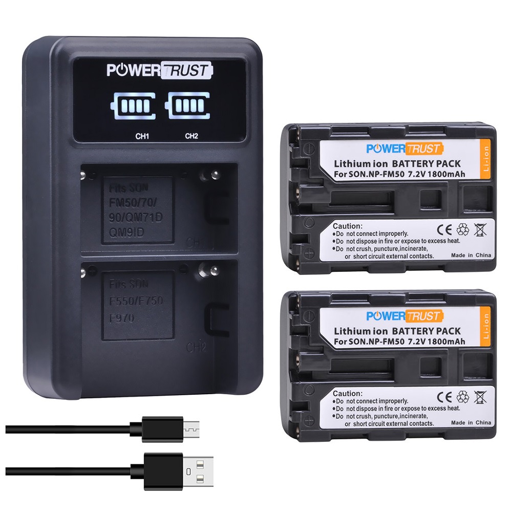 Batterie di NP-FM50 e caricatore doppio per Sony NP-FM30 NP-FM51 NP-QM50 NP-QM51 batteria NP-FM55H, videocamera Sony/HDR-HC1 della macchina fotografica ecc