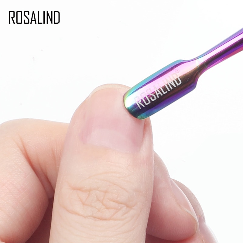 Rosalind neglebånd pusher 1 stk regnbue rustfrit stål neglebånd nail art værktøjer 2 vejs ske pusher remover værktøjer pedicure manicure