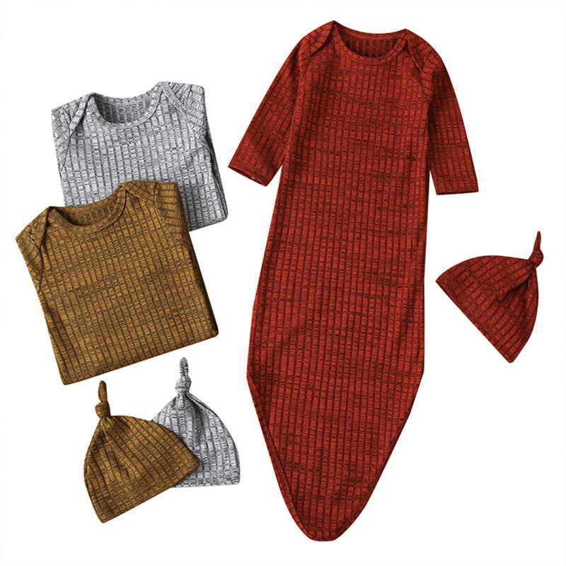 Infant Baby Boy Girl Solid Knitted Swaddle Wrap Blanket+Hat Set 0-1Y