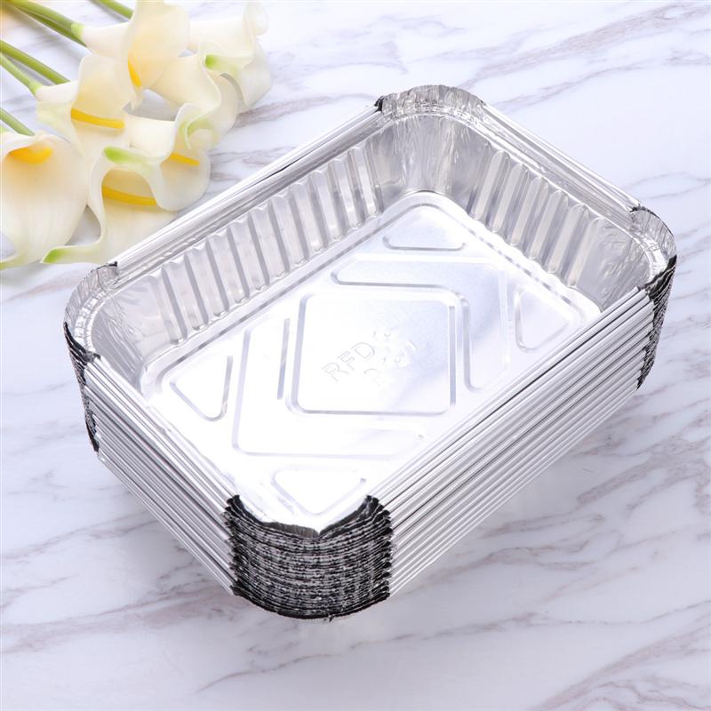 20 st engångsmatlåda av aluminiumfolie bbq som håller brickor plåtfoder för byte av fettfångare utan lock (silver)