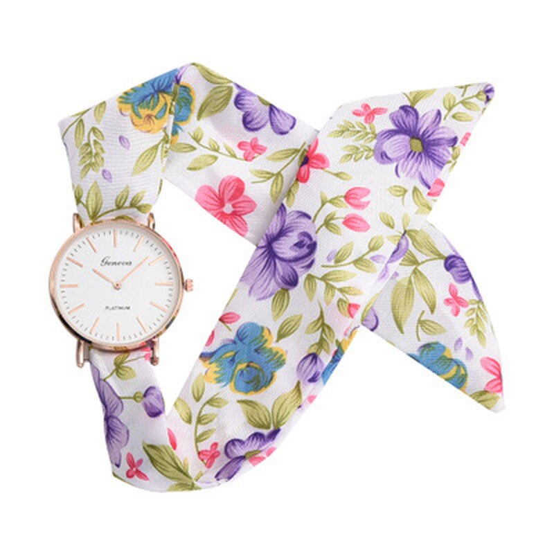 Frauen Uhren Blumen- Tuch Quarz Uhren frauen Jacquard Tuch Gurt Armbanduhr Damen Kleid Armbinde Uhren Relogio Feminino