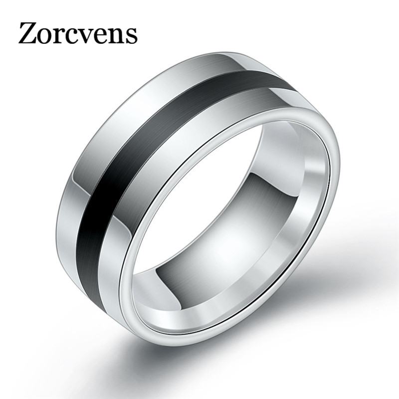 Zorcvens 316L Mannen Epoxy Titanium Roestvrij Ring Minnaar Paar Ringen Voor Vrouwen Mannen Zilveren Kleur Vintage Cool Ringen