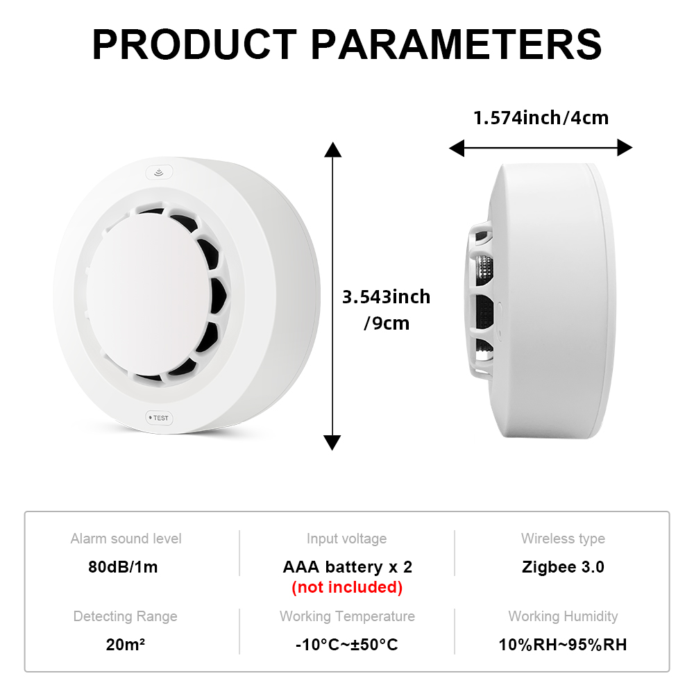 Tuya Zigbee BT détecteur de fumée à deux connexions dispositif de mesure de la température et de l'humidité 80dB alarme sonore fonction d'alerte à distance