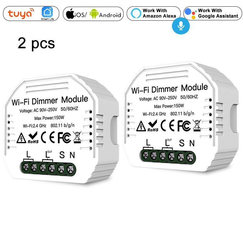 1/2 Manier Wifi Smart Dimmer Breaker Module Draadloze Tuya App Voice Control Muur Lichtschakelaar Dimmers Alexa Google Thuis: 2pcs
