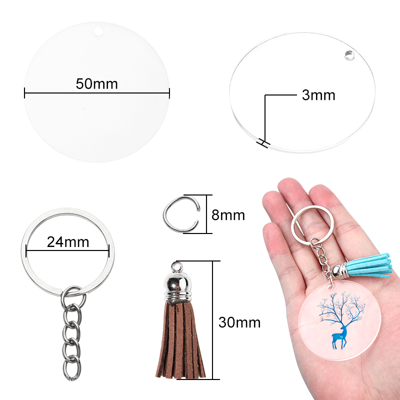 40 Stks/set Acryl Clear Discs Sleutelhanger Set Sleutelhanger Sleutelhanger Lederen Kwastje Hanger Kits Voor Diy Sieraden Maken Accessoires