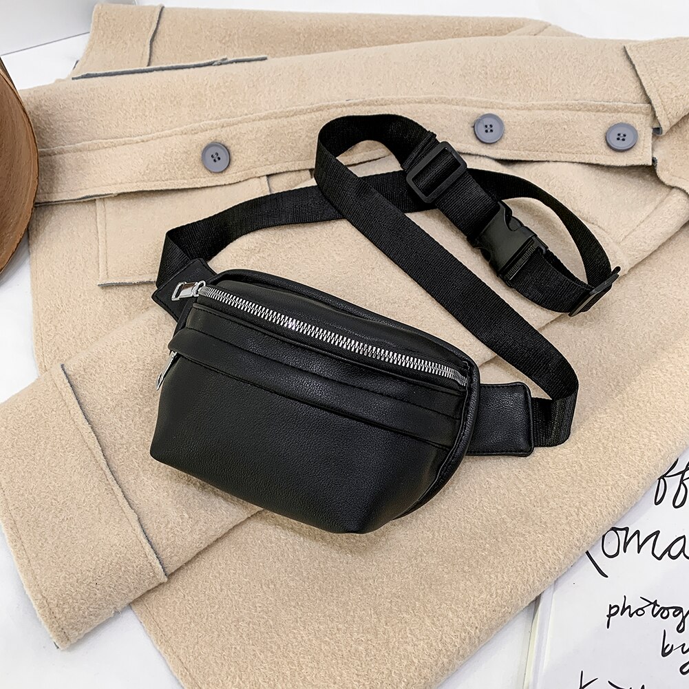 Solid Borst Fanny Tas Vrouwen Straat Taille Zakken Vrouwelijke Riem Crossbody Packs Dames Schoudertassen Femmes Sacs De Taille: Black
