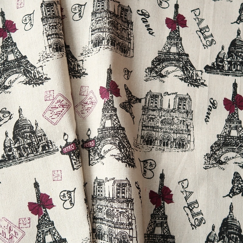 Gedrukt Bloem & Eiffeltoren katoen en Linnen Stof Retro Vintage naaien ambachten katoen linnen 50*150 cm