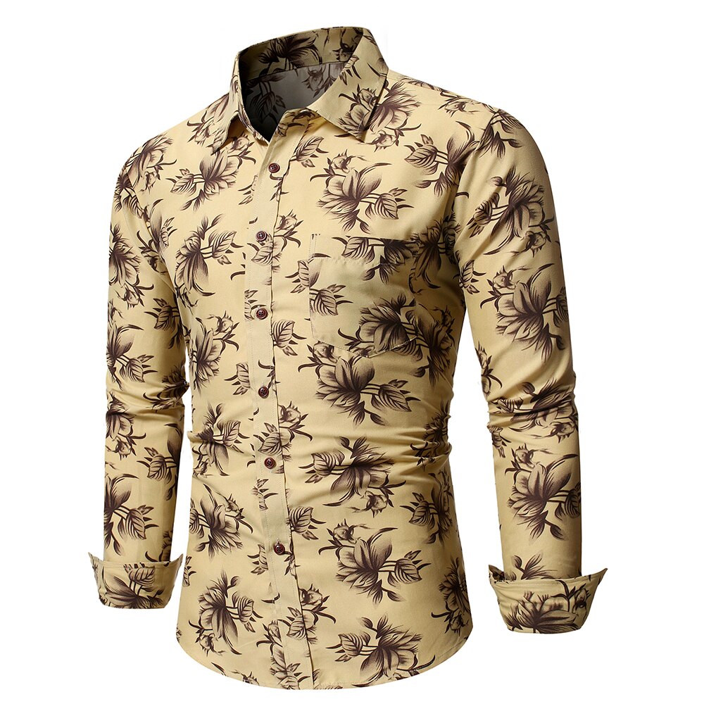 Blommiga långärmade skjortor för män herr slim fit blommig skjorta höst basic toppar m -2xl