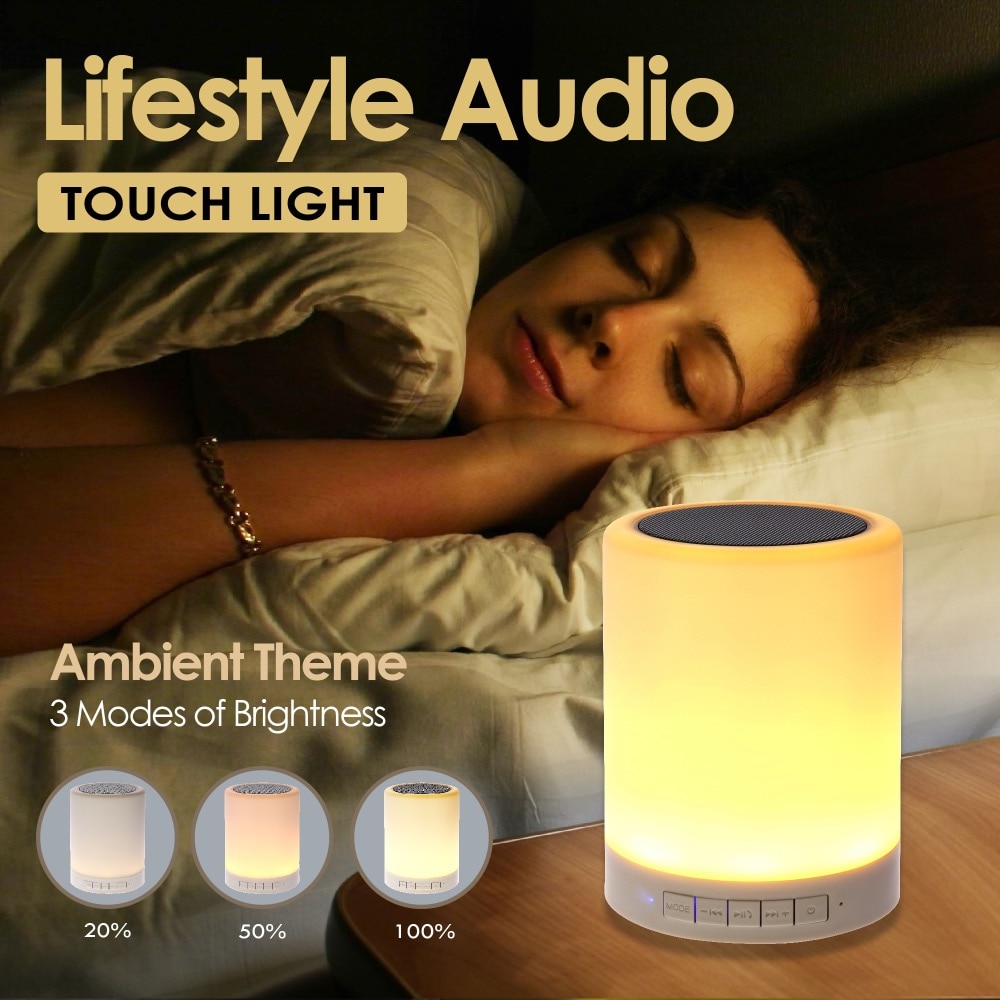 Nachtlampje Met Bluetooth Speaker Draagbare Draadloze Tf Card Bluetooth Speaker Touch Control Kleur Led Nachtkastje Lamp