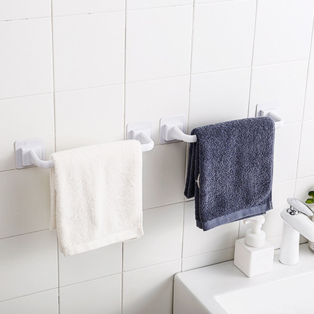 Self Adhesive Wall Mounted Bathroom Towel Bar Shelf Rack Holder Toilet Roll Paper Hanging Hanger 2 Size