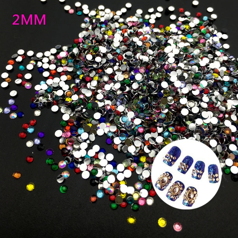 2 Mm Mix Kleur 3D Nail Art Tips Platte Boor Steentjes Diy Sieraden 3D Nail Decoratie