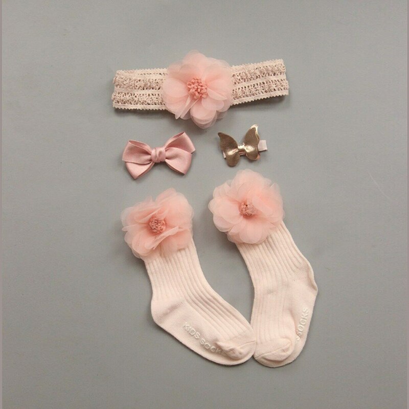 Newborn Baby Socks Headband Set Toddler Kids Crib Ankle Socks Hair Band Bow Hair Clip Set Princess Cute Lovely: A
