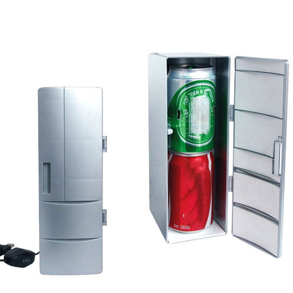 120x85x250mm Mini Portable USB Desktop Refrigerator Beverage Cooler Freezer Fridge Silver Home Travel Boutique