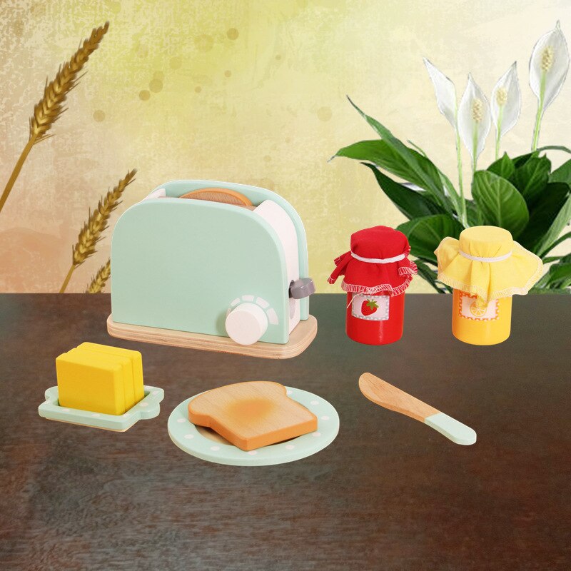 Kids Wooden Pretend Play Sets Pretend Toasters Bread Maker coffee machine game children's toy mixer Kitchen Educational toy: Bread machine