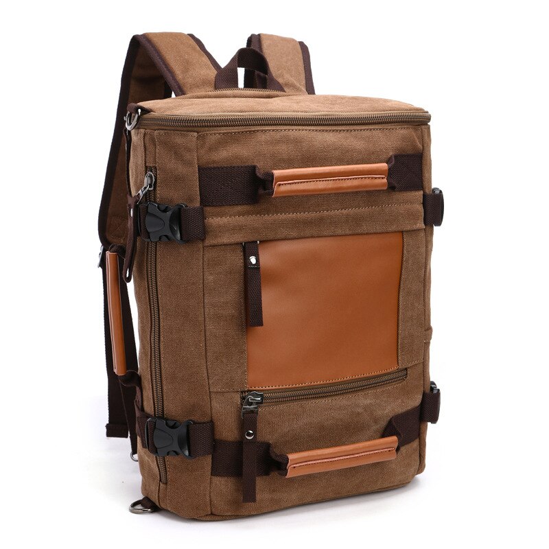 Original Z.L.D Canvas Leather Men Travel Bags Duffel Bags Travel Tote Weekend Bag multi-function Laptop Backpacks B3: Coffee