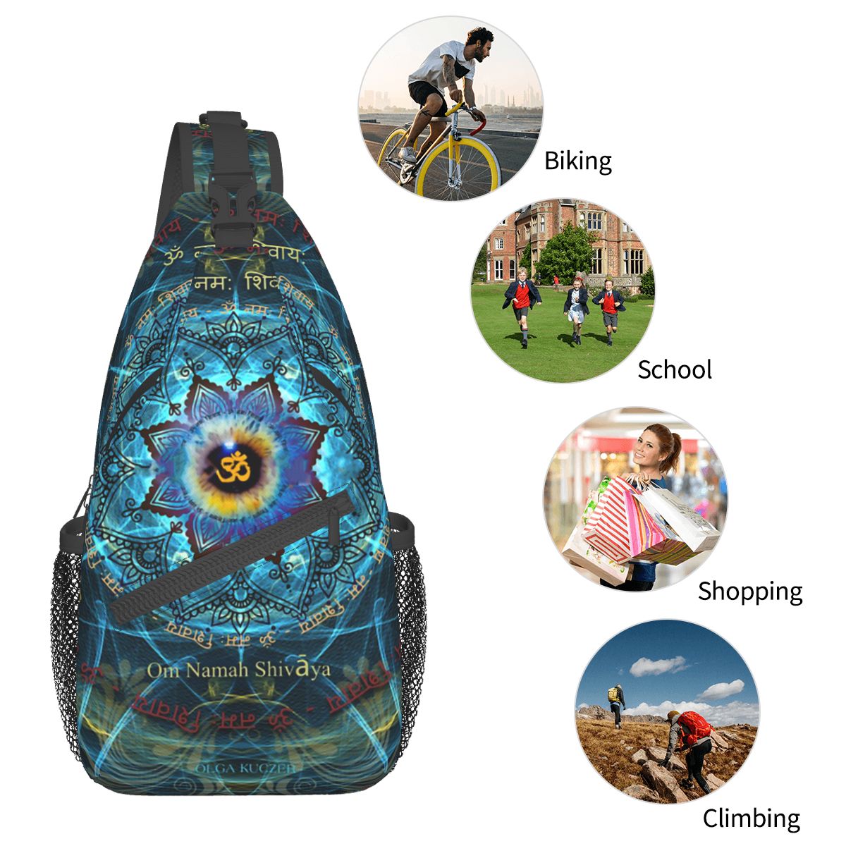 Crossbodytas Sport Om Namah Shivaya Borsttas Unisex Dames Man Mode Schouderrugzakken Reizen