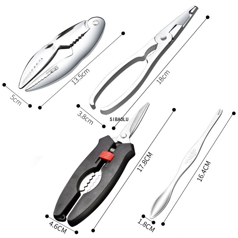 Stainless Steel Crab Tool Set Crab Peel Shrimp Tool Lobster Clamp Pliers Clip Pick Set Seafood Tools Knives Accessories