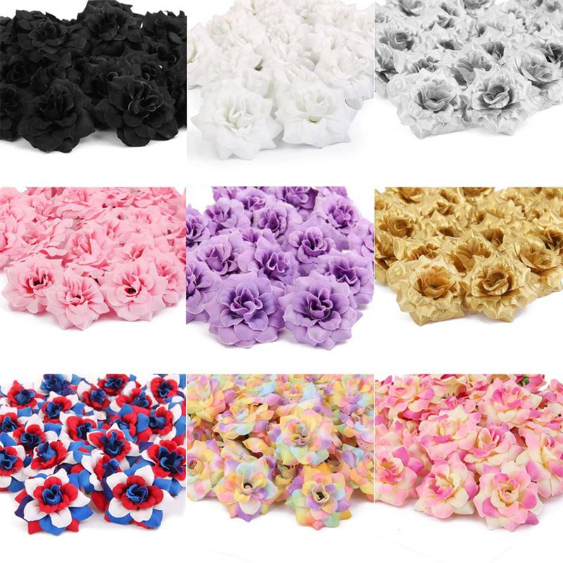 50pcs Silk Rose Flower Heads Artificial Flowers Wedding Decoration Simulation Flower Home Decor For Scrapbooking Handicraft