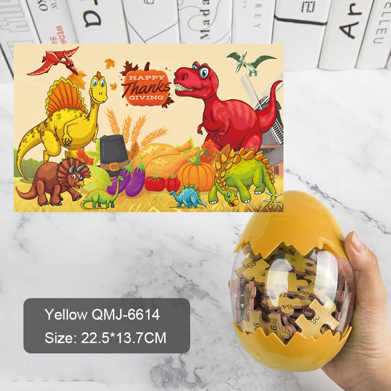 60pcs Wooden Christmas Dinosaur Puzzle Toy Dinosaur Egg Packaging 3D Mini Puzzle Board Decoration Toy: 6614