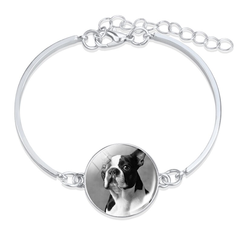 1pc Bulldog de Metal de Color plata Pulsera Retro Animal perro Cabochon de vidrio de bisutería con de barras brazalete de las mujeres accesorios: 15