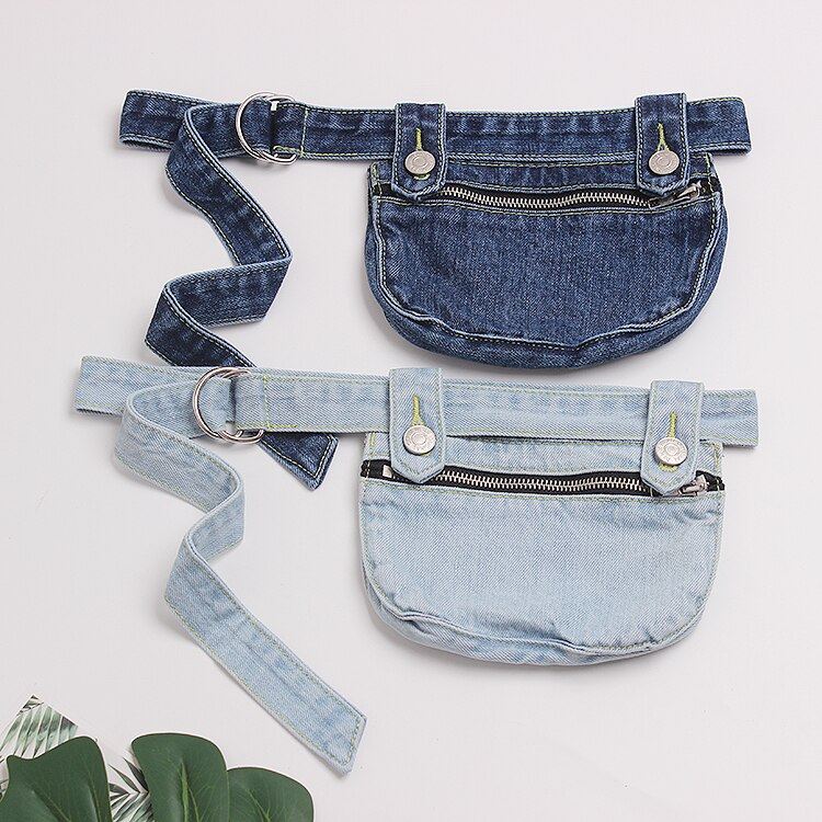 Bolso de pecho de tela vaquera Vintage para mujer, riñonera con cremallera desmontable, cinturones de vaqueros ajustables, bolso para teléfono, cartera,