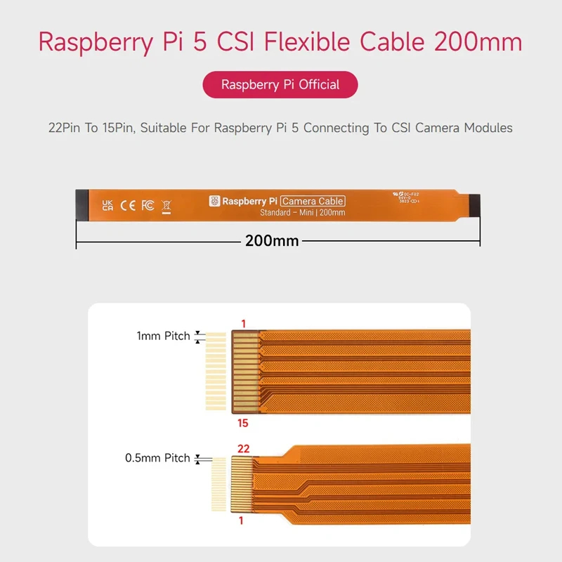 Câble de caméra officiel Raspberry Pi 5, écran LCD, écran CSI, câble DIS, 22 broches à 15 broches