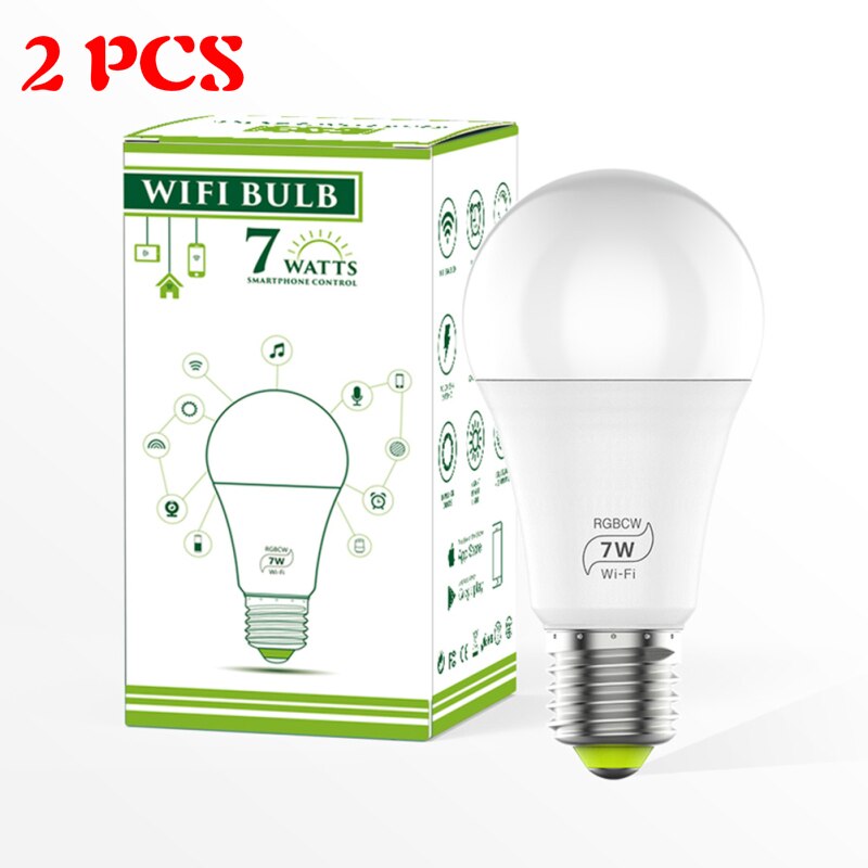 1/2/3/4/5/6/7/8/10pcs E27 LED Lamp RGB 7W Bluetooth Wifi APP Control Smart Bulb RGBWW LED Bulb Work with Google Home Alexa: 2 PCS