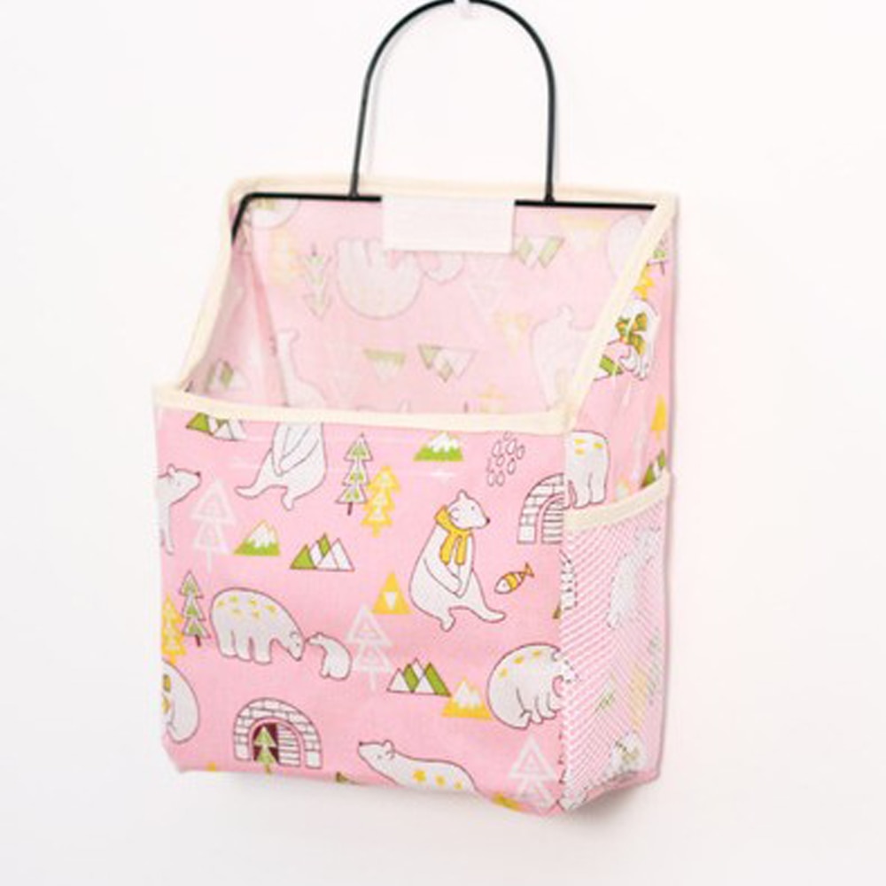 1Pc Lattice Hanging Storage Bag Bedside Storage Organizer Dorm Room Phone Book Magazine Storage Bag Holder With Hook Bed Pocket: Pink Polar Bear