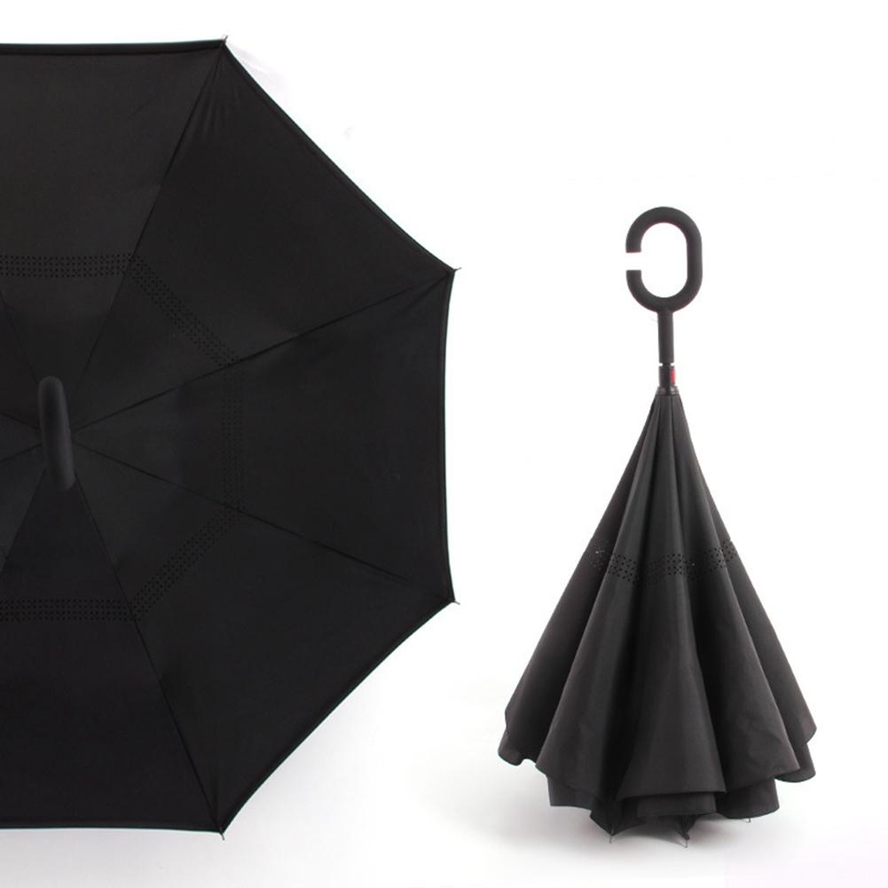 Inverteret dobbeltlags paraply, der kan foldes sammen, vindtæt uv-beskyttelse til bilens udendørs c-formede håndtag