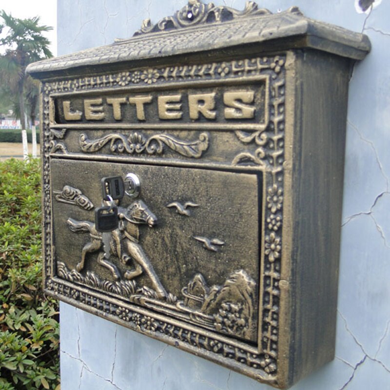 Retro Vintage European Wall Mount Locking Mailbox Cast Iron Aluminum Letter Box: Bronze