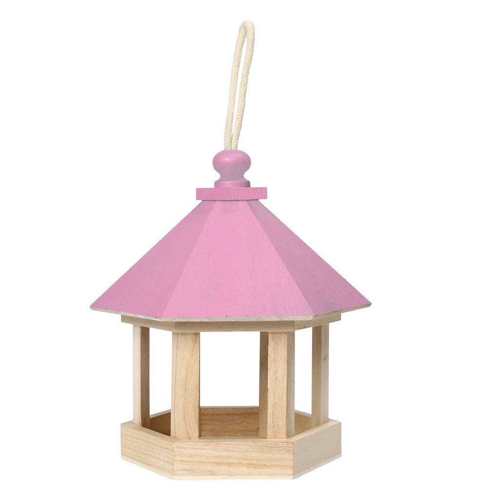 Wooden Bird Feeder Hanging for Garden Yard Decoration Hexagon Shaped With Roof