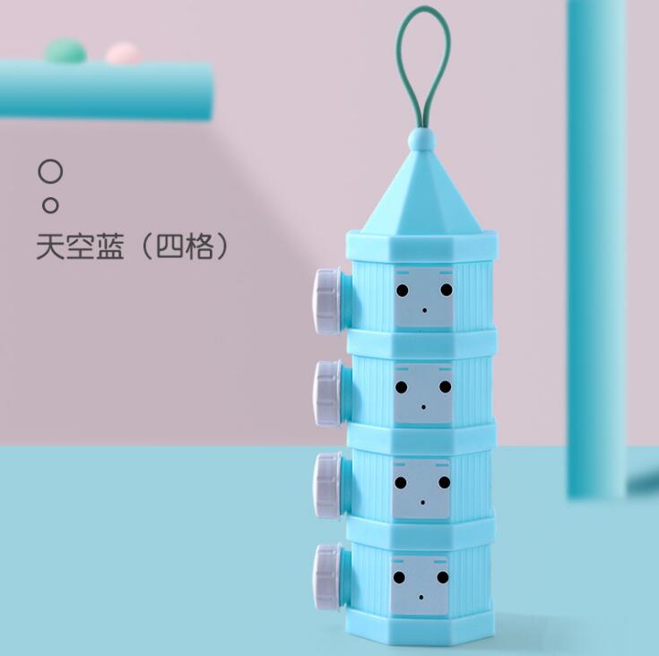 3 layer 4 layer Portable Baby Food Storage Box Cartoon Milk Powder Boxes Toddle Kids Formula Milk Container: 4 layer blue