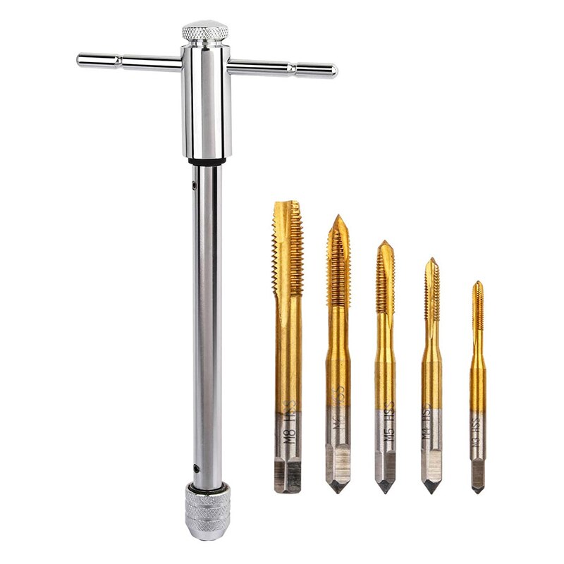 Adjustable M3-M8 Titanium Taps Set Machine Tap with Upgrade T-Handle Reversible Ratchet Wrench Tapping Tool Set