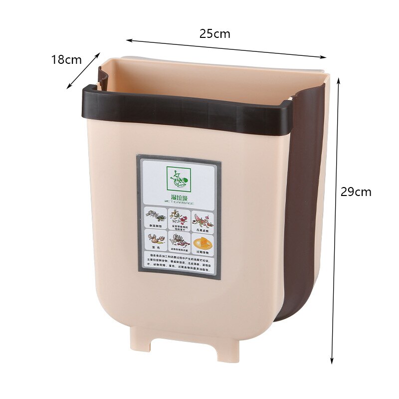Folding Hanging Kitchen Trash Can Plastic Trash Bin Kitchen Compost Caddy Garbage Bin Waste Bin for Home Car: A large