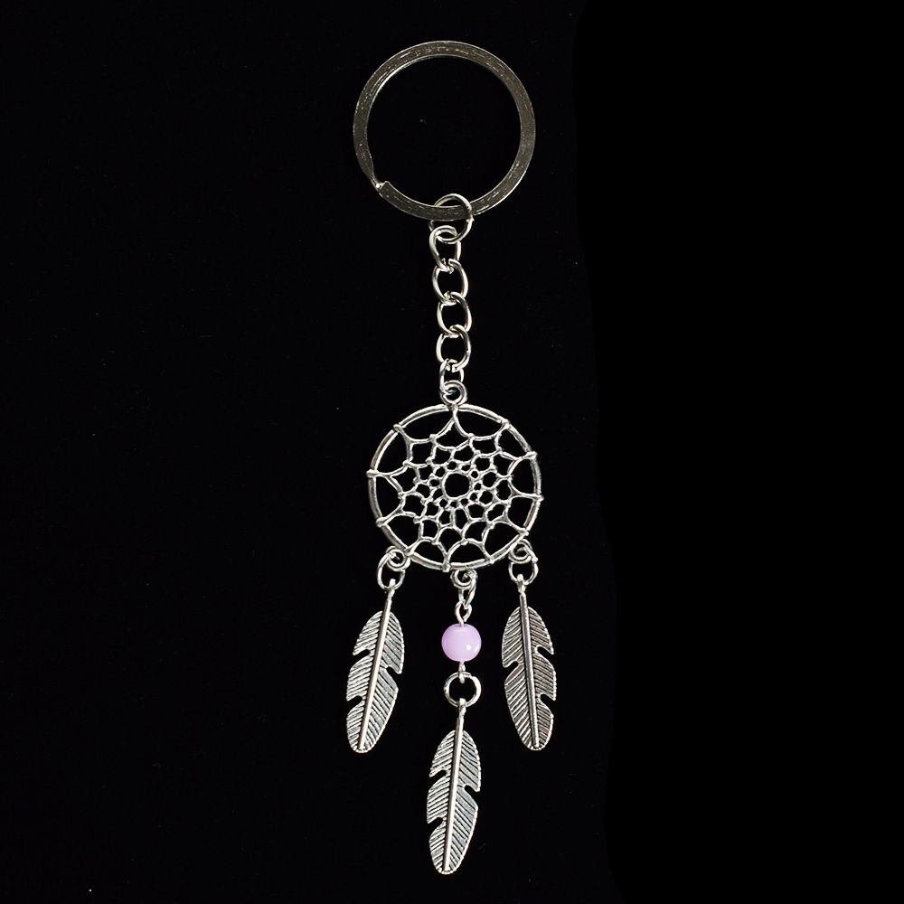 Dromenvanger kraal bedel hanger sleutelhanger sleutelhanger met veer auto decoratie handtas auto accessoires sleutelhanger: Paars 