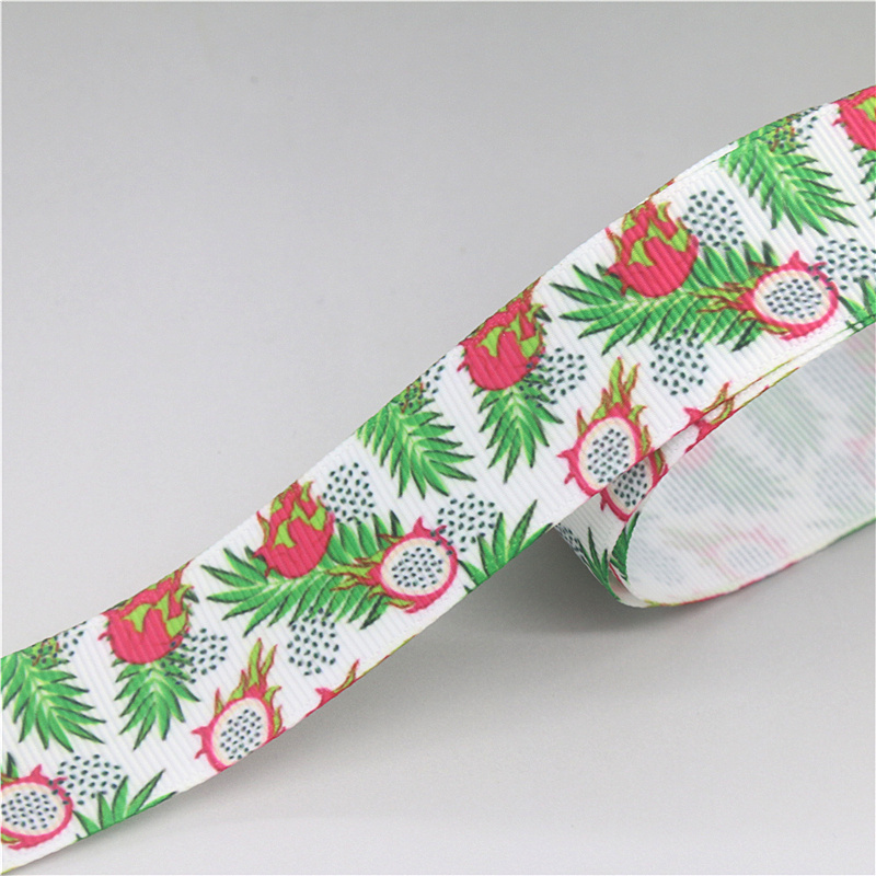 DHK-Cinta de grogrén con estampado de fruta de dragón, Pitaya, coco, manzana, naranja, accesorio para el pelo, lazo para la cabeza, decoración artesanal, 50 yardas, S1640
