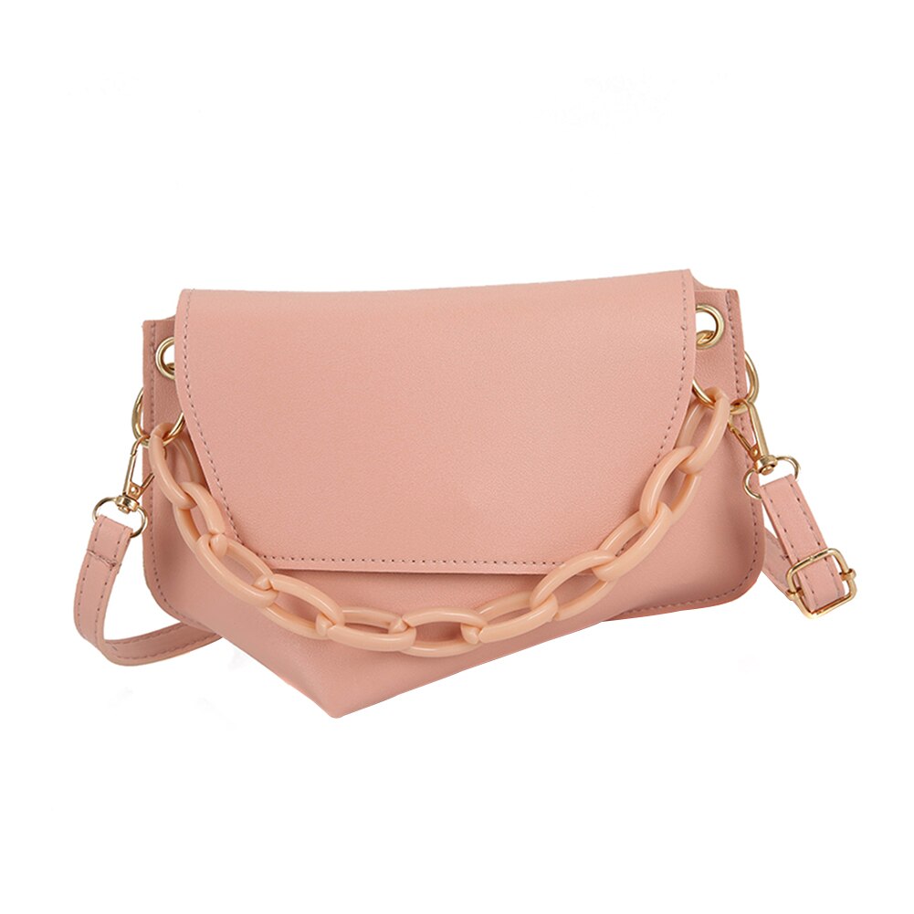 Popular simples feminino diário saco feminino irregular em forma saco do mensageiro couro acrílico corrente bolsa de ombro aleta: Rosa