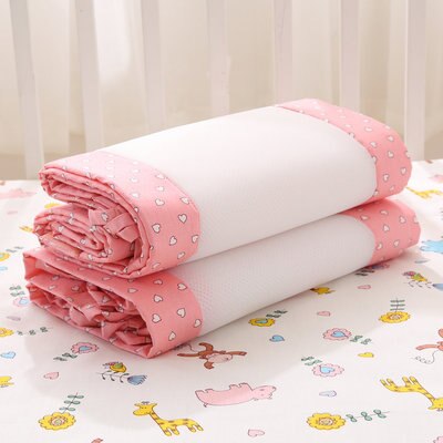 3D Breath-Proof Baby Crib Bumper Anti-Collision and Polyester Baby Bumpers Insurance Rod Newbaby Bedding Kit Safety Fence: Pink jungle