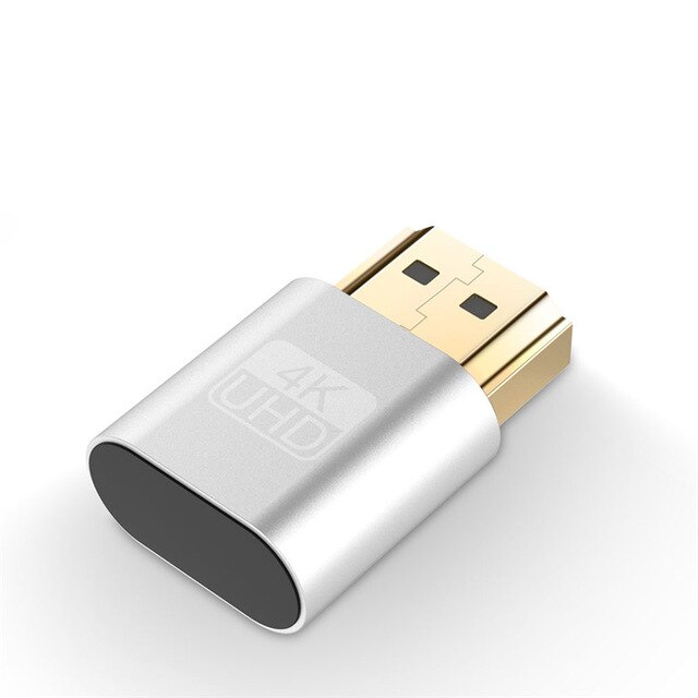 VGA HD-compatible Virtual Display Adapter 4K DDC EDID Display Cheat Virtual Plug Dummy Emulator Adapter Video card Lock plate: Silver