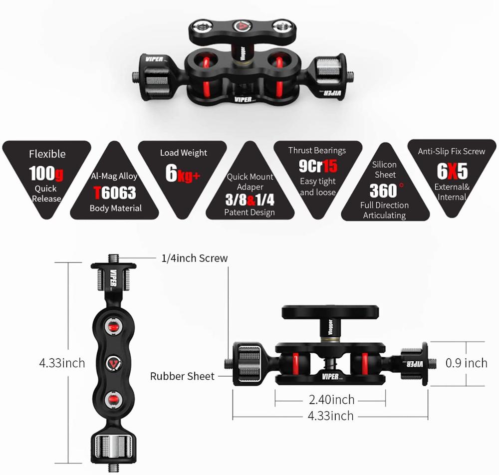 Vlogger magisk væpne lysbrakett gimbal kamera burtilbehør artikulerende armmontering klemme adapter kulehode skjermstativ