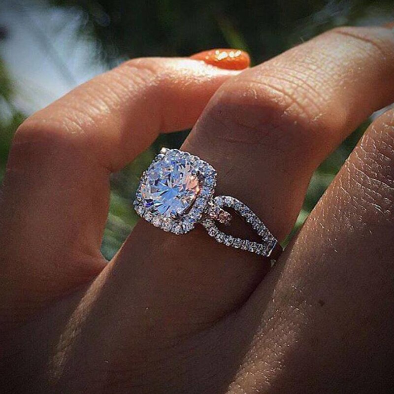 ZN Luxus Weibliche Platz Kristall Ringe Prinzessin Hochzeit Engagement Finger Ringe Jahrestag Strass Schmuck für Frauen: 8 / A