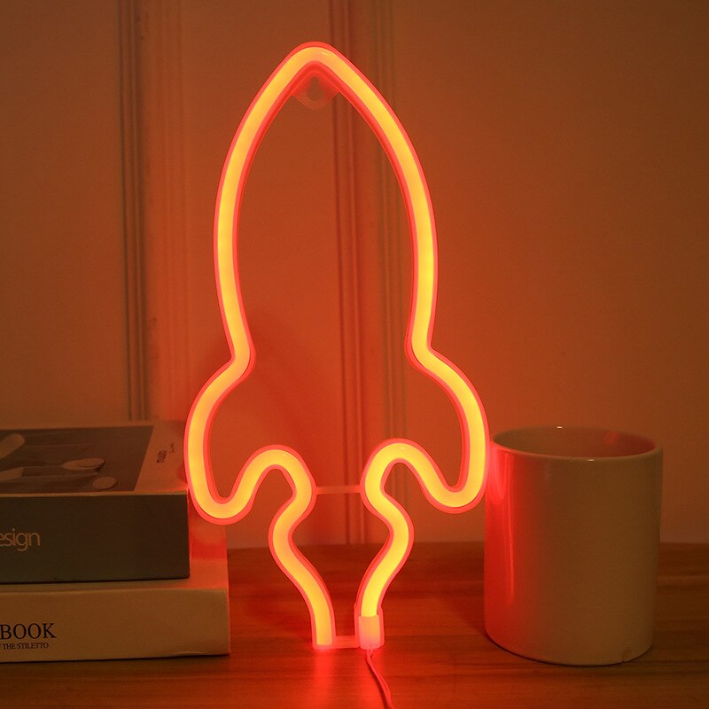LED Rocket Shape señal de luz de neón nubes creativas noche luz boda en casa decoración neón lámpara