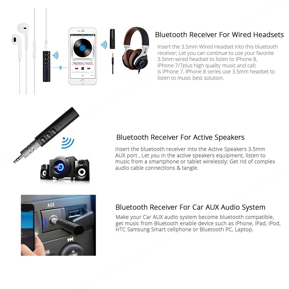 Wireless Bluetooth Car Kit Media Button Remote Control Car Motorcycle Steering Wheel Music 3.5mm Jack AUX Receiver Handsfree